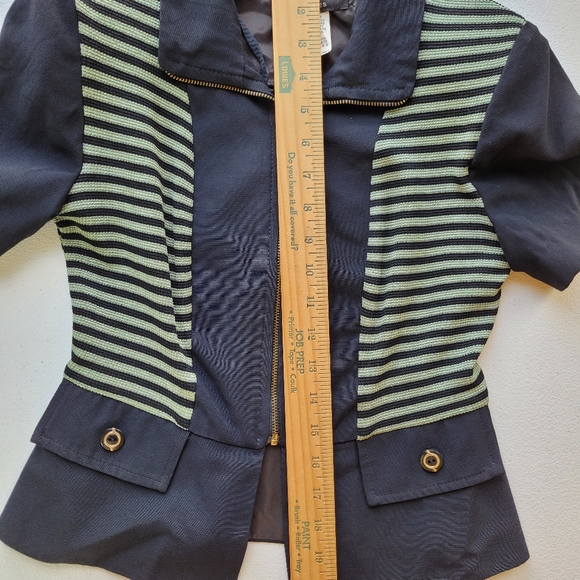 JSJ Petites Vintage 90s Career Suit Size 4P Navy Blue Green Stripes Made in USA - Picture 4 of 8